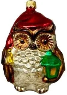 Besuche den Home of Christmas-Store Glas Christbaumschmuck mundgeblasen handbemalt in Europa, Weihnachtsbaum Anhänger für Weihnachten, Christbaumanhänger, Weihnachtsbaumschmuck (Braune Eule mit Laterne 10 cm) — Weihnachtsdeko