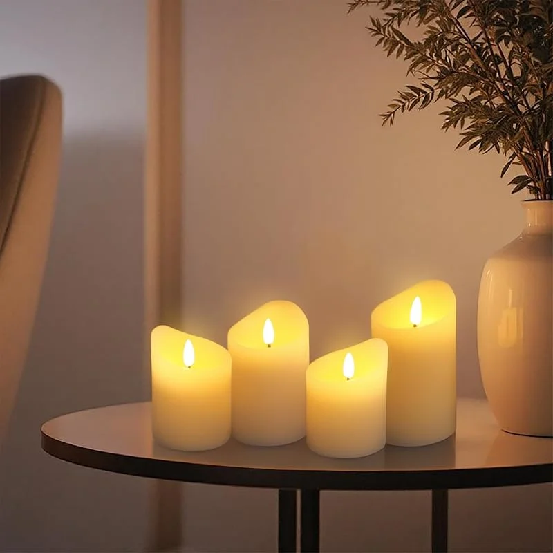 Besuche den Spetebo-Store LED Adventskerze creme 4er Set mit Timer und Flammeneffekt - 9, 10, 11, 13 cm - Künstliche Wachs Kerze warm weiß batteriebetrieben - Deko Stumpenkerze Weihnachten Advent Tischdeko für Innen — Advent und Tisch