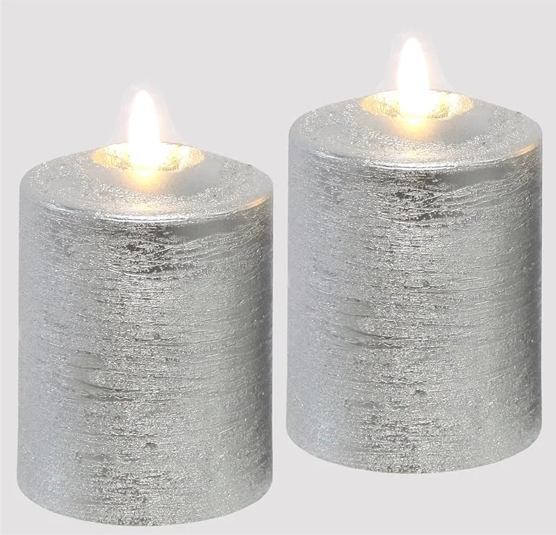 Besuche den Flair Flower-Store LED Kerzen 2er Set Warmweiß Echtwachs Silber 10x7, 5 cm Dekoration Stumpenkerze Adventskranz — Advent und Tisch