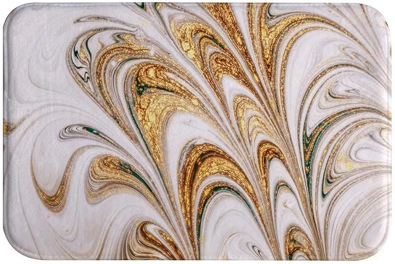 Marke: A.Monamour A.Monamour Badematten Badteppiche Badvorleger Goldener Marmorluxusstrudel Kräuselt Blumenbeschaffenheitskunsthintergrund Flanellmikrofaser rutschfeste Badteppiche Badmattenbodenmatte 40x120cm — Geschenkverpackung