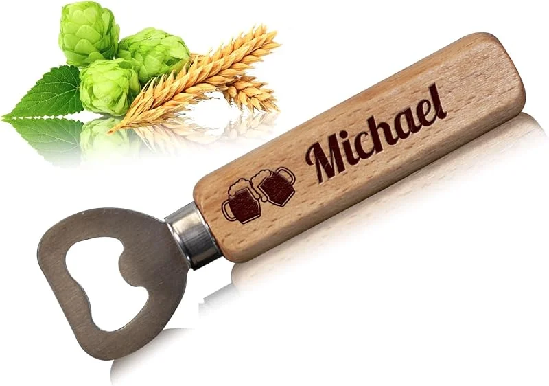 Marke: PorcelainSite Geschenkideen GmbH Flaschenöffner Holz mit Gravur, Bieröffner Kapselheber lustig, Geschenk für Männer Papa Opa Onkel Geburtstag Vatertag Weihnachten (Individuell graviert) — Wein und Festtafel