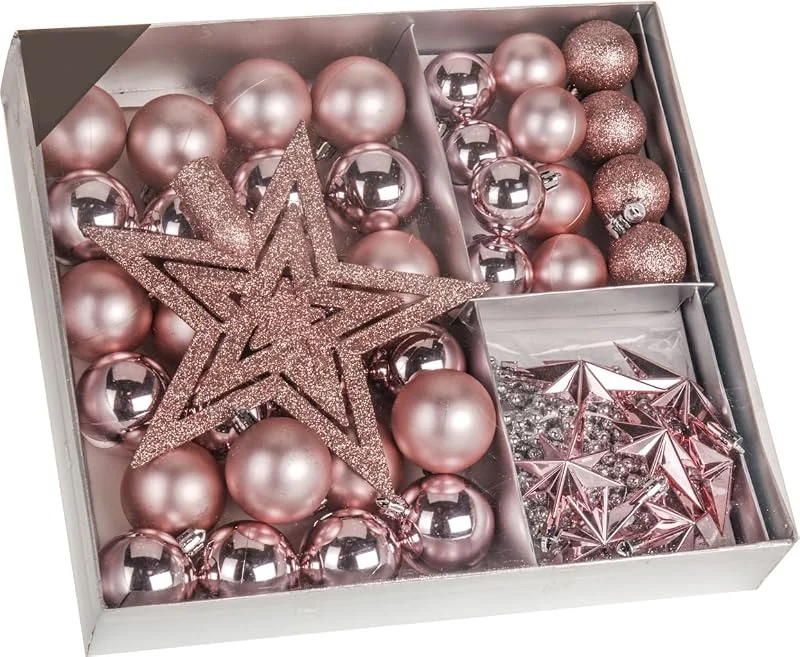 Besuche den Spetebo-Store Weihnachtsbaumschmuck Set - 45 teilig in Rosatönen - 36 Kugeln, Weihnachtsbumspitze, Dekosterne und Kette — Weihnachtsdeko