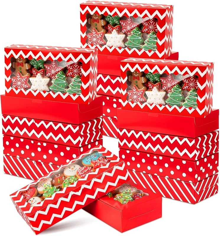 Marke: TecUnite TecUnite Keksboxen mit Sichtfenster, Schneeflocken, Bäckerei, Weihnachtsbaum, Weihnachtsmann, Geschenkboxen für Weihnachtsgeschenke, 31, 8 x 14 x 6, 3 cm, 100 Stück — Geschenkverpackung