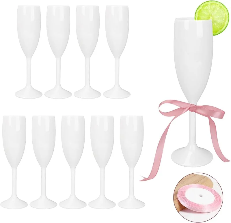 Marke: KUK Champagnerflöte, Acryl, Champagnergläser, Hochzeit, Toasten, Champagnerflöte, Kelch mit Satinband, Nano-Klebeband, wiederverwendbar, unzerbrechlich, Champagnerbecher für Junggesellinnenabschied — Wein und Festtafel