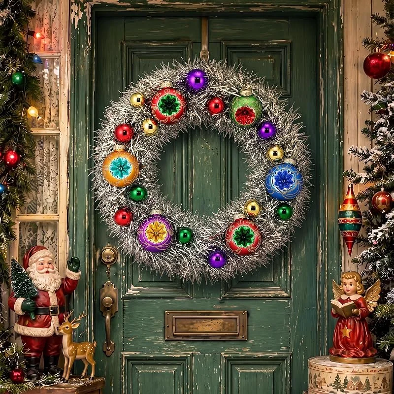 Marke: Sosation Sosation 30, 5 cm langer Vintage-Weihnachtskranz mit Lametta — Weihnachtsdeko