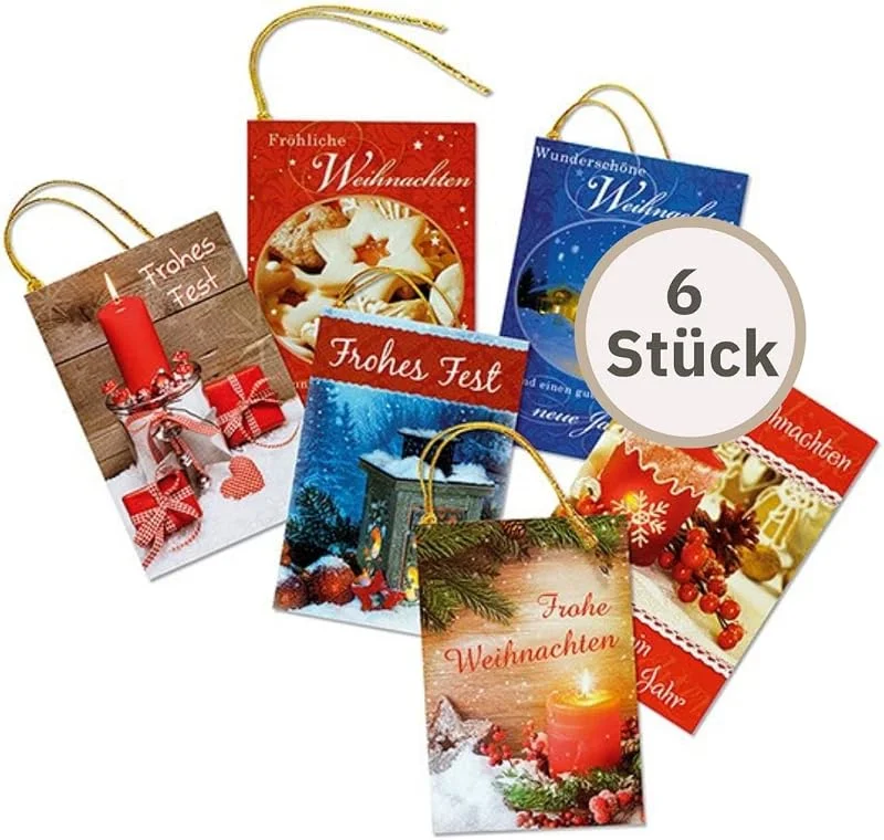 Marke: Perleberg Perleberg Geschenk-Anhänger Weihnachten - 6er Pack - liebevolle Geschenk-Etiketten - Weihnachtskarten klein - Weihnachts-Anhänger klein - Anhänger Papier für Flaschen & Geschenke — Geschenkverpackung