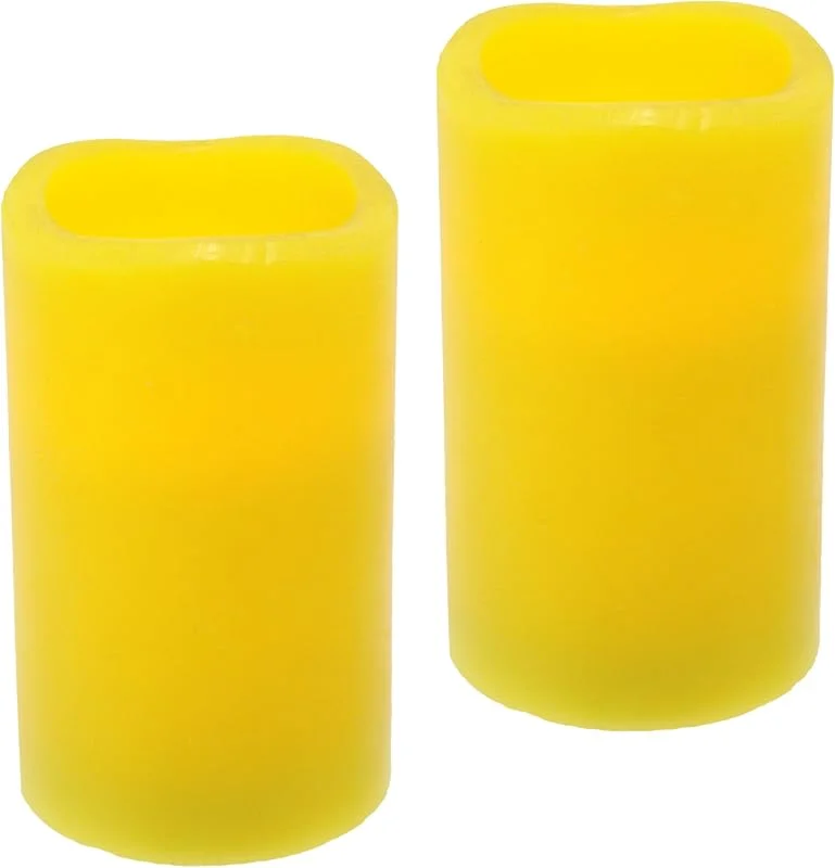 Besuche den Flair Flower-Store LED Kerzen Echtwachs Kerze LED-Kerze flackernd Warmweiß Stimmungslicht Lichter Dekoration Stumpenkerze große Adventskerzen Adventskranz Kranz romantisch Valentinstag 2er Set, gelb — Advent und Tisch