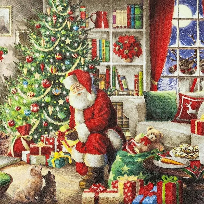 Besuche den Home Fashion-Store 20 Servietten Weihnachtsmann verteilt flei?ig Geschenke, Santa Claus, Bescherung, Winter, Weihnachten, Tischdeko, Decoupage, Serviettentechnik 33x33cm — Advent und Tisch