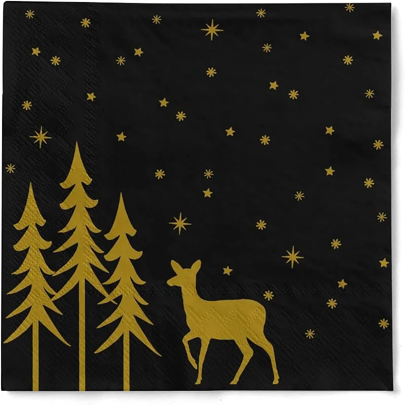 Marke: Mank Mank Servietten aus Tissue Liane, Weihnachtsservietten für festliche Events, Serviette mit goldenem Druck, Weihnachten (Schwarz, 24 x 24 cm, 150 Stück) — Advent und Tisch