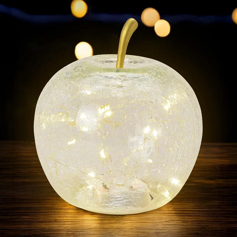 Besuche den Spetebo-Store Spetebo LED Crackle Glas Apfel 16cm batteriebetrieben + Timer - transparent — Weihnachtsbeleuchtung