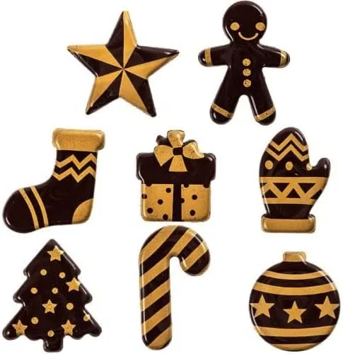 Besuche den Cake Company-Store Schokoladendeko "Sortiment Weihnachten" 8 Motive, 135 Stück, Dekorative dunkle Schokolade für Kuchen- und Backkreationen, ca. 30mm — Weihnachtskueche
