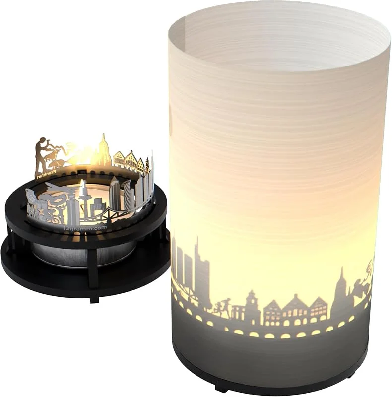 Marke: 13gramm Frankfurt Premium Geschenkbox - Skyline Motivkerze für echte Frankfurt Fans, Souvenir mit faszinierendem Schattenspiel, Perfekte Dekoration für Wohnzimmer & Büro — Kerzenlicht Abendessen