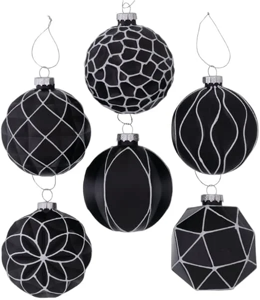 Marke: RiloStore 6 STK Weihnachtskugeln Raven b298 Puristisch Gerade Kanten Rillen Ornamente schwarz 8cm Grosse Kugeln Christbaumschmuck Weihnachtsschmuck Anhänger Weihnachtsdeko Christbaum Glaskugeln