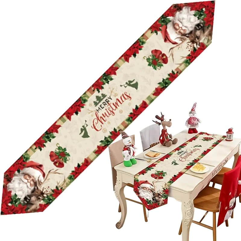 Marke: Generic Weihnachts-Tischläufer, Leinen-Tischdecke, 183 cm – Tischdecke mit Gingerbread- und Weihnachtsmann-Motiv, für Haus, Küche, Kaminsims, Restaurant, Büro, Wohnung, Winter — Küche & Haushalt