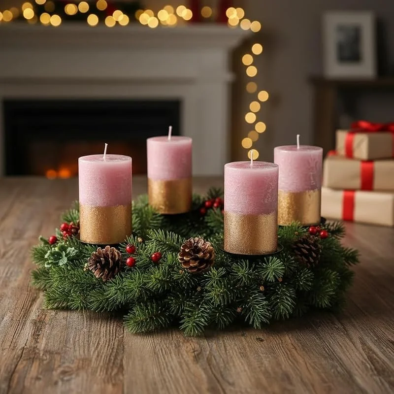 Marke: Oberle 4 Rustic Stumpenkerzen Rosa-Gold, Zweifarbig, Weihnachten, Adventskranz — Advent und Tisch