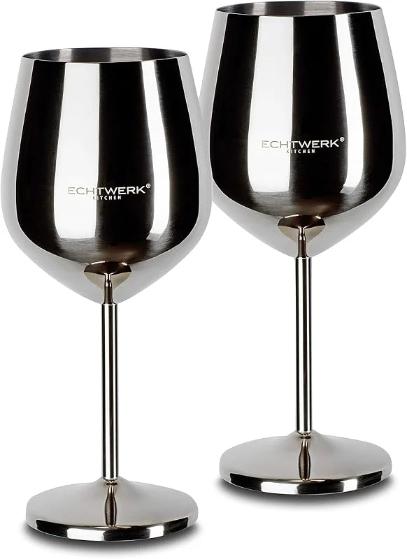 Besuche den ECHTWERK-Store ECHTWERK bruchsichere Weingläser, Weinkelche aus Edelstahl, Weinglas-Set, Rotweinglas, Weinprobe-Gläser, Campinggläser, Cocktailgläser, robust, unzerbrechlich, Silber Edition, 2tlg, 21x 7, 3cm, 0, 5L — Wein und Festtafel