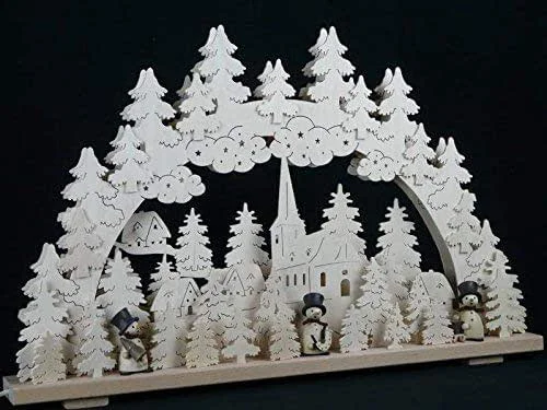 Besuche den Rudolphs Schatzkiste-Store Rudolphs Schatzkiste Schwibbogen mit Kirche Schneemänner und Beleuchtung BxHxT 70x45x7cm NEU Lichterbogen Fensterbogen Spitzbogen Erzgebirge Seiffen Weihnachten Licht Holz Dekoration Beleuchtung — Weihnachtsdeko