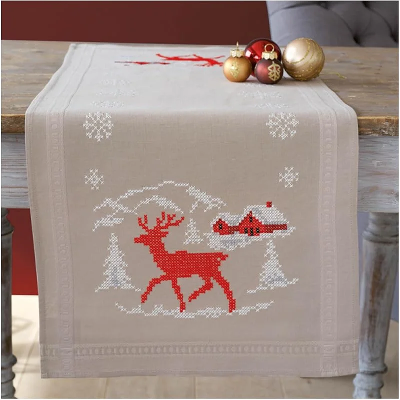 Besuche den Vervaco-Store Vervaco Stickpackung Kreuzstich Set Vorgedruckt Tischläufer Norwegischer WInter Stickdecken Vorgezeichnet Basteln Erwachsene Kreativ Stickläufer zum Selbersticken 40 x 100 cm Stickset — Küche & Haushalt