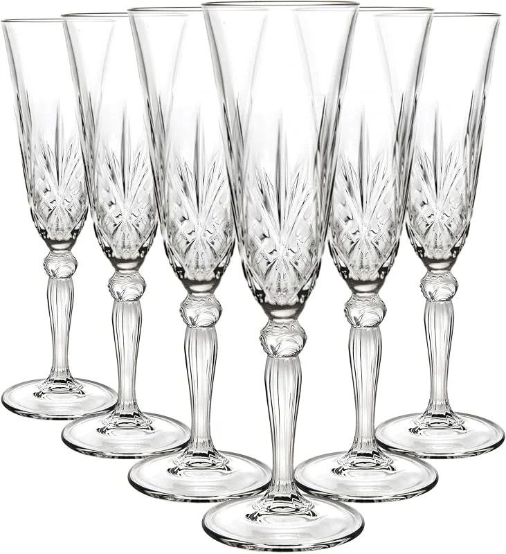 Besuche den Der-Porzellan-Laden-Store Der-Porzellan-Laden by RCR Melodia Sektgläser 160ml, 6er Set, Champagner Gläser aus Kristallglas, Facettenschliff, spülmaschinengeeignet, Made in Italy — Wein und Festtafel