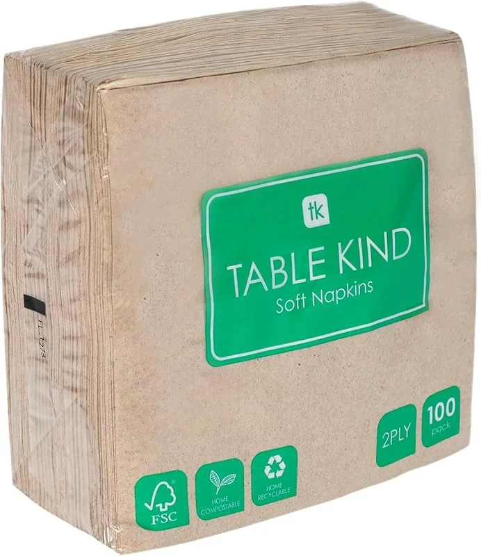 Besuche den Talking Tables-Store Table Kind 100 Großpackung weiche Recycling-Papierservietten, braune Einweg-Party-Servietten, alltagstauglich Kraft, ungebleicht, Made in EU, 2lagig, 33cm — Advent und Tisch