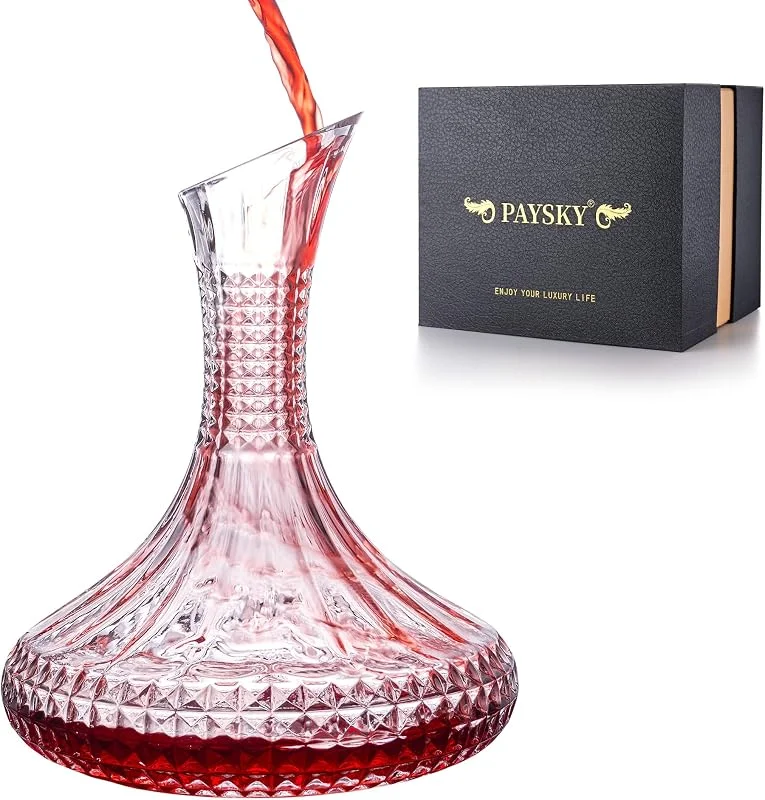 Marke: Paysky Dicker Weindekanter mit Geschenk-Box, Kristallglas, gravierter Dekanter, elegantes Geschenk und Kunstwerk – volle Flasche 1, 5 l — Wein und Festtafel