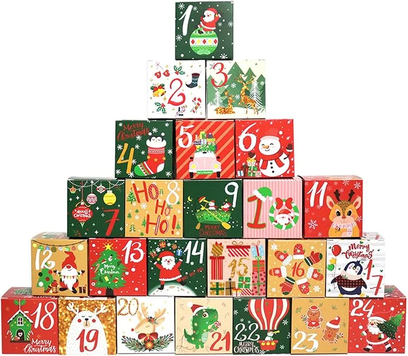 Marke: BEAHING Adventskalender-Box, leerer Adventskalender zum Selbstbefüllen für die Weihnachtsfeier, 24-Tage-Countdown, Stil 1 — Advent und Tisch
