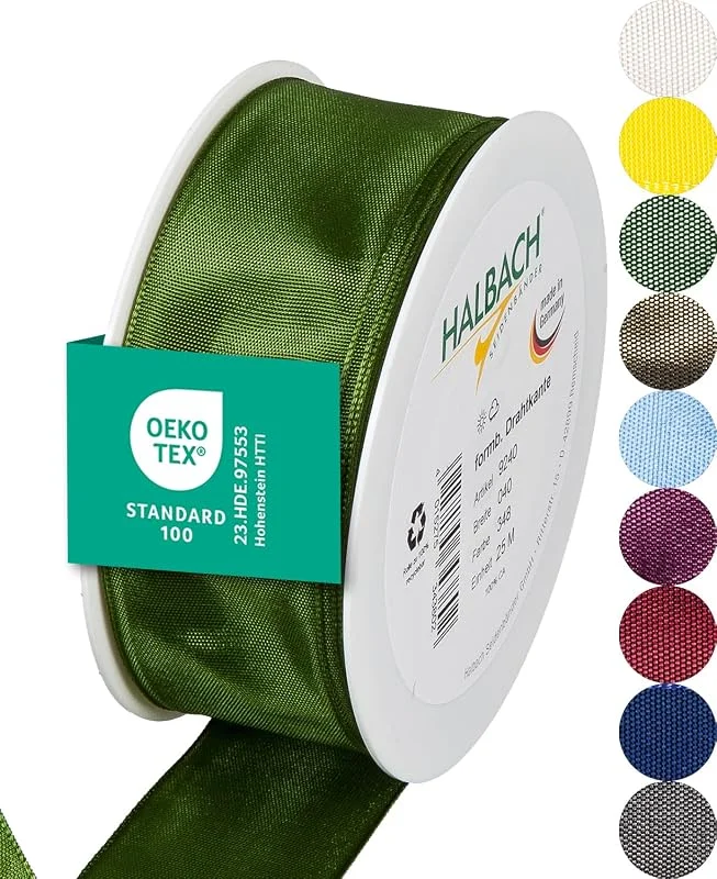 Besuche den Halbach-Store Halbach Geschenkband mit Drahtkante, 40 mm x 25 m, moosgrün — Geschenkverpackung