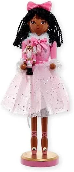 Marke: The Bridge Collection The Bridge Collection Afroamerikanischer Clara Nussknacker – rosa glitzerndes Kleid – Nussknacker-Puppe – Weihnachtsfeiertag Nussknacker Ballett Figur — Weihnachtsdeko