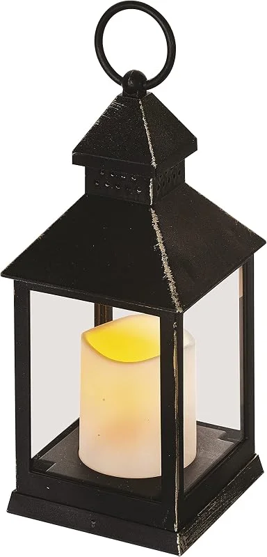 Besuche den EMOS-Store EMOS Antike Laterne mit LED Kerze, Vintage Design und Flammeneffekt, IP20 für Innen, Batteriebetrieben (3x AAA), 10000 Stunden, Warmweisse Lichtfarbe, 6 Stunden Timer Funktion, 10, 5 x 24 cm, schwarz — Kerzenlicht Abendessen