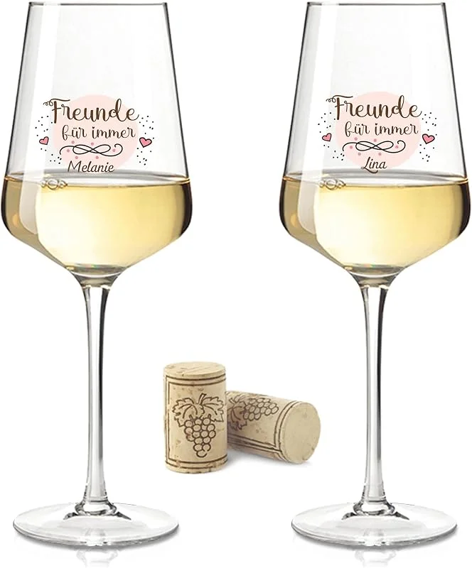 Besuche den GRAVURZEILE-Store GRAVURZEILE Weingläser - Freunde für immer - Personalisiert mit Namen- Geschenkset für die beste Freundin als Geburtstagsgeschenk - Der perfekte Mädelsabend bei Gutem Wein — Wein und Festtafel