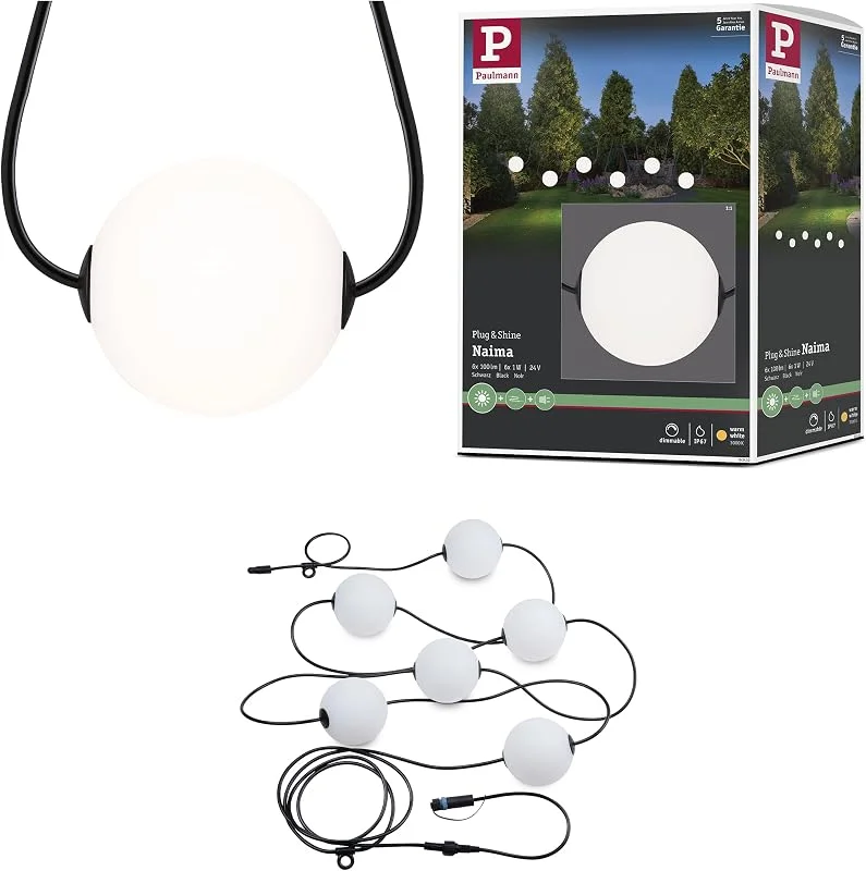 Besuche den Paulmann-Store Paulmann 94910 Plug & Shine LED Lichterkette Naima Basisset IP67 3000K 6x1W 5, 88m Schwarz — Weihnachtsbeleuchtung