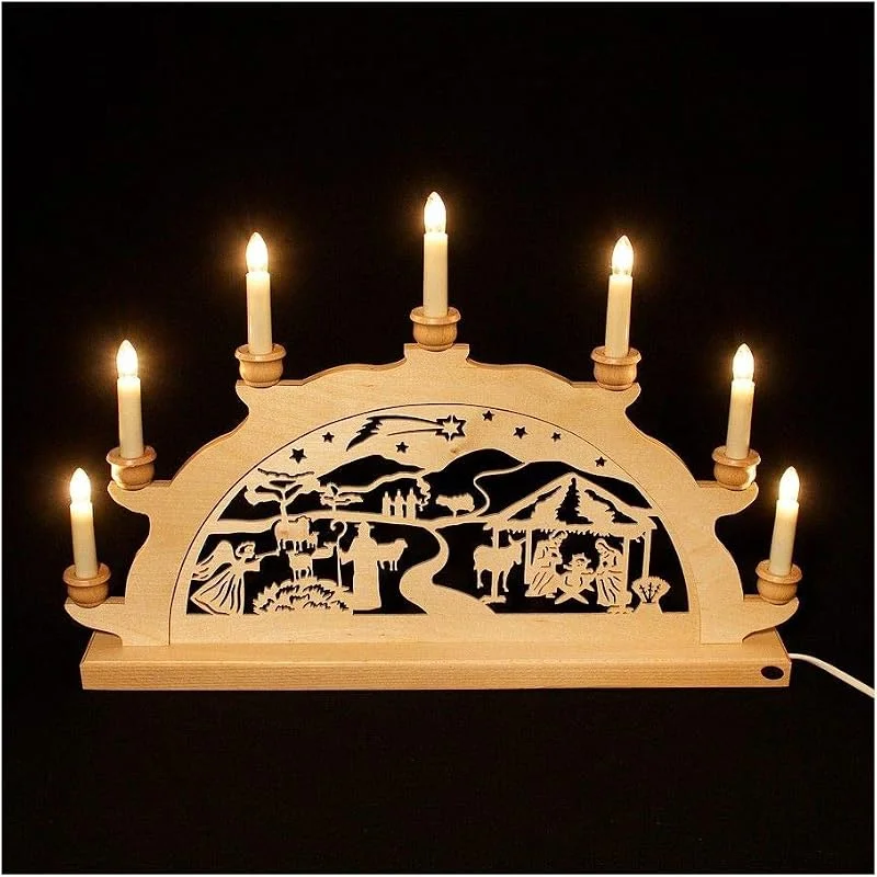 Marke: Colours-Manufaktur Holz-Schwibbogen Lichterbogen Geburt Jesus Christus - 50 cm oder 70 cm Breite - (50 cm) — Weihnachtsdeko
