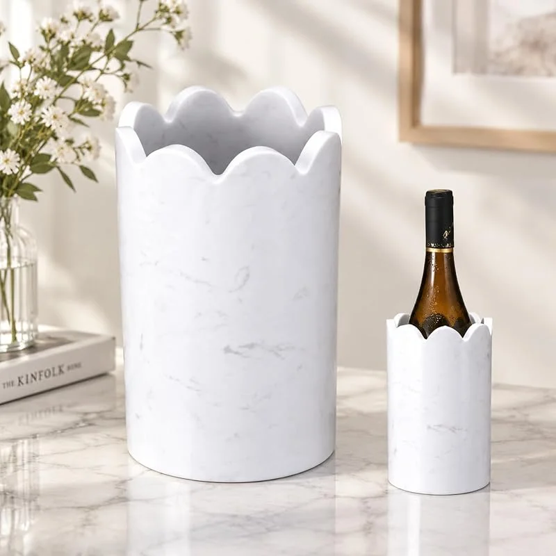 Marke: CroBlissful CroBlissful Weinkühler, gewellter Marmor, 750 ml, weißer Marmor, Weinkühler, Tisch-Champagner-Kühler, hält Wein kalt, Marmor-Utensilienhalter für Küche, Theke, Bar, Dekoration, Partygeschenke — Wein und Festtafel
