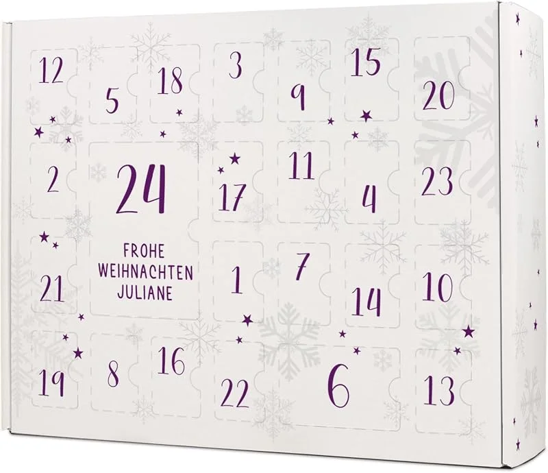 Besuche den GRAVURZEILE-Store GRAVURZEILE - DIY Adventskalender zum befüllen - Nummern - Personalisiert mit Namen - Weihnachtskalender - 24 Fächer, Nikolaus & Heiligabend extra groß - inkl. Steckanleitung - Farbe: Lila — Advent und Tisch