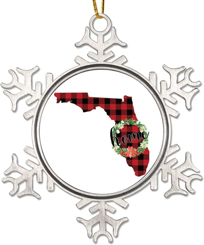 Marke: CowkissSign Weihnachtskranz Florida States Neuheit Metall Schneeflocke Weihnachten Ornament Home State Rot und Schwarz Plaid Baumdekoration Ornament Patriotische USA Staat Lustige Weihnachten Hängedekoration — Weihnachtsdeko