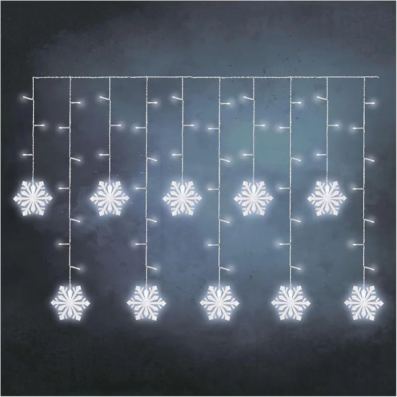 Besuche den EMOS-Store EMOS Schneeflockengirlande mit 60 LEDs, Lichtervorhang 135cm + 5m Zuleitung, Kaltweißes Licht, LED-Lichtergirlande + Netzteil, Leuchtdauer 10.000 h, IP20 für Innen, für Party, Weihnachten, Deko — Weihnachtsbeleuchtung