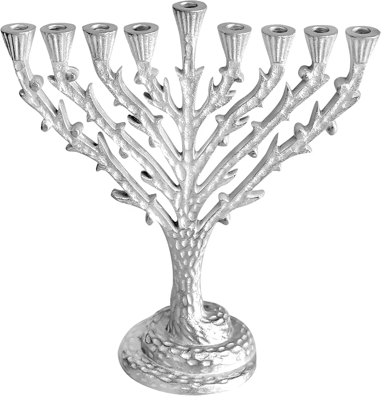 Marke: Ner Mitzvah Baum des Lebens Hanukkah Menora – passend für alle gängigen Chanukah-Kerzen – Antike Silber-Kerzenmenora für Chanukah – gehämmertes Design – Ner Mitzvah — Kerzenlicht Abendessen