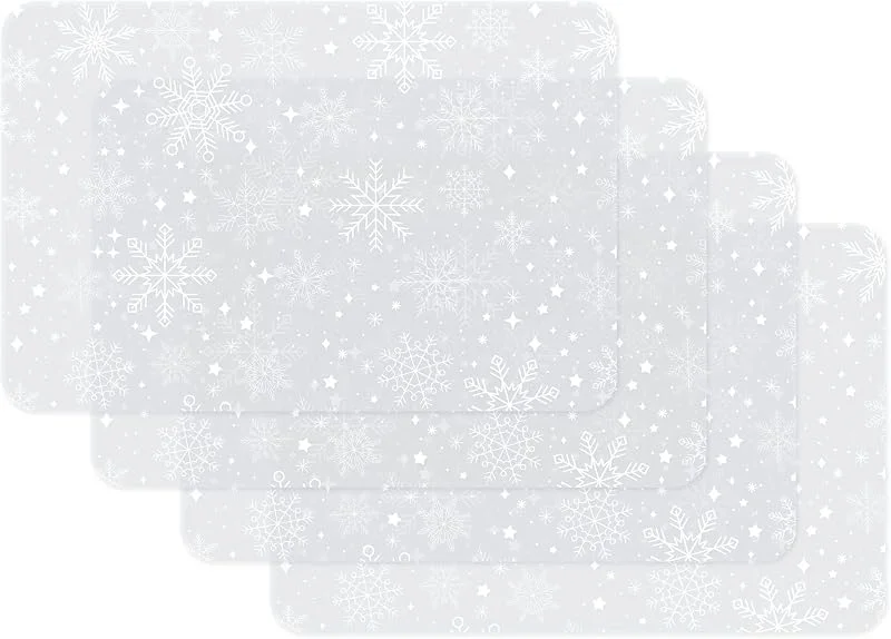 Besuche den Venilia-Store Venilia Tischset Snowflakes weiß-transparent, Platzset für Esszimmer, Telleruntersetzer, Weihnachten Tischdekoration, Weihnachtliche Platzdeckchen, abwischbar, lebensmittelecht, 45 x 30 cm, 4 Stück — Küche & Haushalt