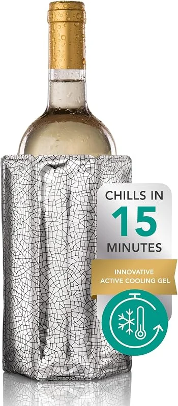 Besuche den Vacu Vin-Store Vacu Vin Weinkühler & Sektkühler – Weinkühler Manschette mit Kühlakku – Flaschenkühler Outdoor – Getränkekühler – Wine Cooler Sleeve – Silber — Wein und Festtafel