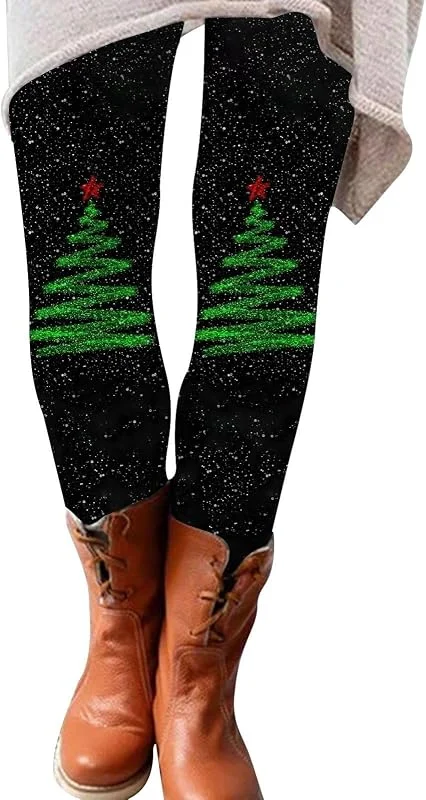 Marke: Générique Damen-Leggings, Weihnachten, bedruckt, Bleistifthose, Slim Fit, hohe Taille, elastisch, Skinny, Weihnachtsbaum, lässig, für Yoga, Fitness, Party, Sport, Yogahose, 43-Schwarz, XX-Large — Weihnachtsmode