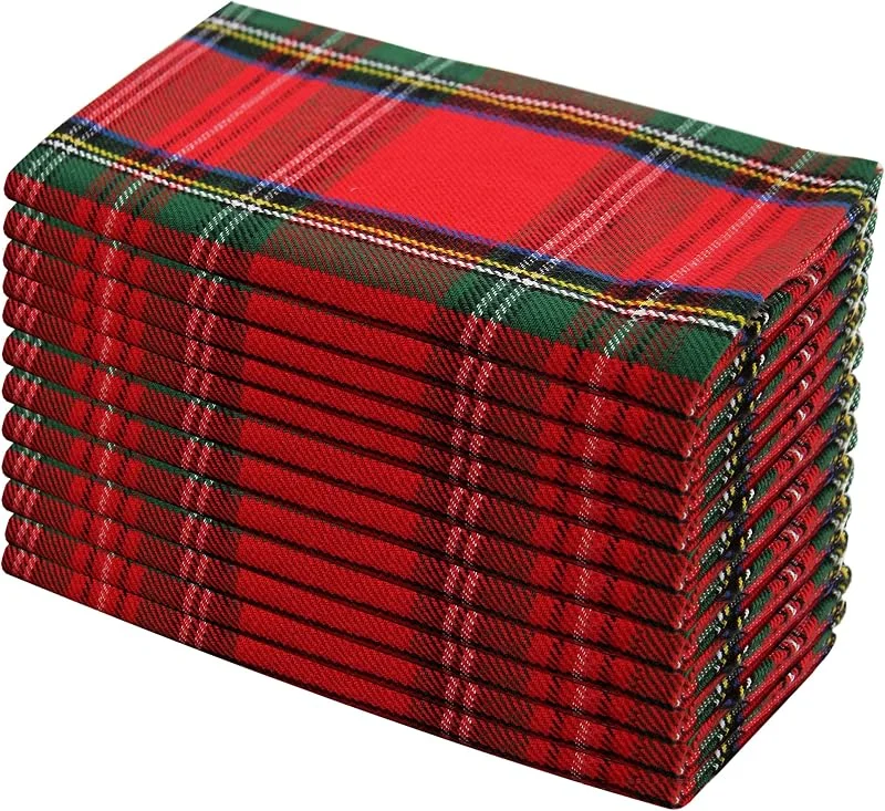 Marke: COTTON CRAFT Cotton Craft WeihnachtsServietten, kariert, 100% Baumwolle, Stoffservietten, Weihnachten, Urlaub, Mittagessen, Brunch, Abendessen, Party, Festliche Feier, papierlose, Wiederverwendbare, waschbare — Küche & Haushalt
