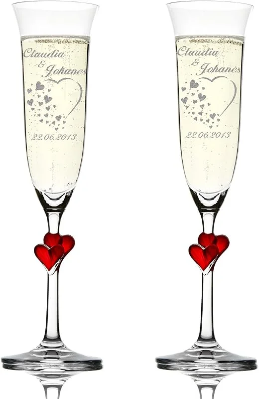 Besuche den polar-effekt-Store polar-effekt Sektgläser 2er-Set mit Namen und roten Herzen zur Hochzeit — Wein und Festtafel