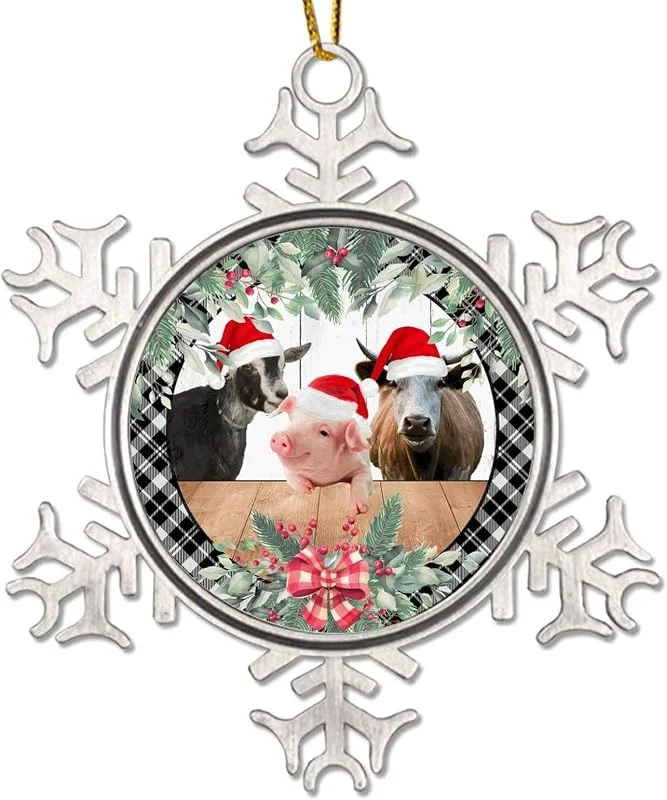Marke: CowkissSign Weihnachtsschmuck Weihnachtsbaum Bauernhof Tier Kuh Schwein Weihnachtsbaum Dekorationen Grau Schwarz Karo Weihnachtskranz Schneeflocke Metall Weihnachtsbaum Hängender Anhänger Andenken — Weihnachtsdeko