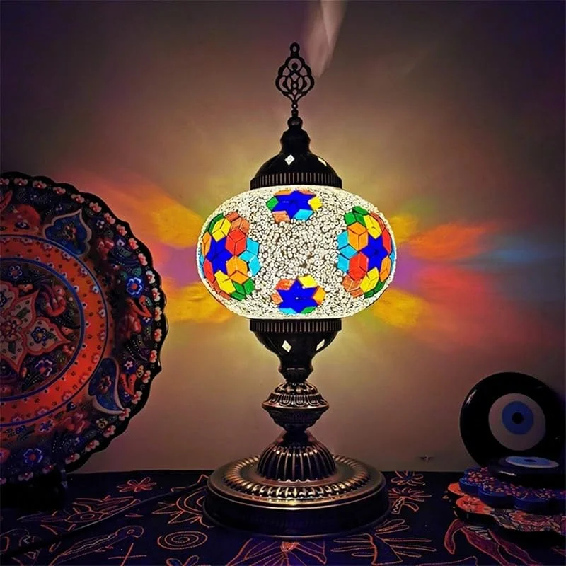 Marke: Generic Türkische handgemachte Mosaik-Tisch-Schreibtischlampe, Retro-Romantisches marokkanisches böhmisches LED-Nachtlicht, Dekorlampe für Bar-Kaffee (Farbe: Blau) — Kerzenlicht Abendessen