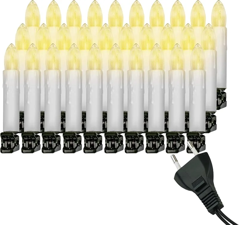 Marke: IC Winterworld Retro Weihnachtsbaum-Lichterkette mit LED Filament Kerzen, klassische Baumbeleuchtung mit austauschbaren E10 Leuchtmittel, Weihnachtsbeleuchtung für Innen, nostalgie (weiß, 30 Kerzen - ca. 14, 5 m)