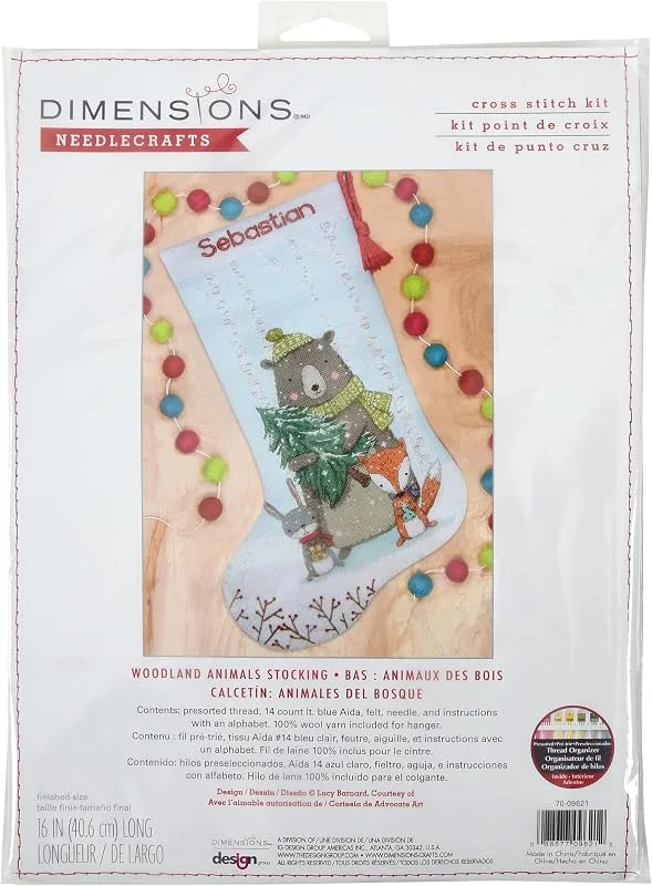 Marke: Dimensions Dimensions 70-09621 Kreuzstich-Set, Waldtierstrümpfe, 40, 6 cm lang, 14 Cnt hellblauer Aida, 6-teilig — Weihnachtsdeko
