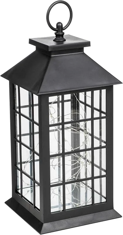 Besuche den Spetebo-Store Spetebo Kunststoff Laterne in schwarz mit 30 LED - mit Timer - Batterie betrieben Deko Leuchte Tisch Lampe Draht Lichterkette warmweiß — Weihnachtsbeleuchtung