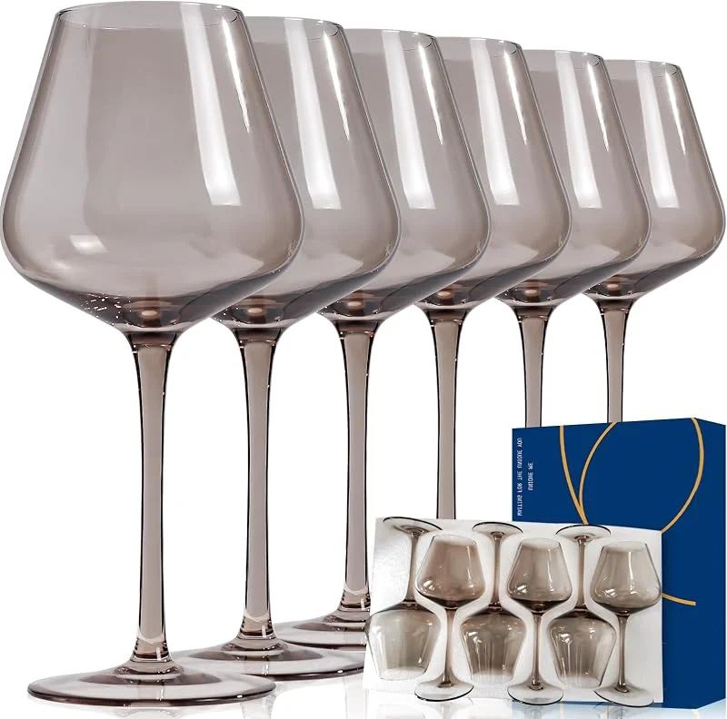 Marke: CLUSIVC Rauchgraues Weinglas-Set, bleifreie Kristall-Burgunder-Weingläser, Glaswaren für Partys und besondere Anlässe, 170-510 ml — Wein und Festtafel