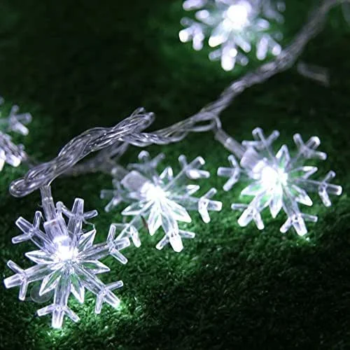 Marke: JnDee Warmweiße große Schneeflocke batteriebetriebene LED-Lichterkette, 3 m, 20 LEDs, ON, OFF, Flash-Funktionen, perfekt für Weihnachten, Hochzeit und Partys (Kaltweiß) — Weihnachtsbeleuchtung