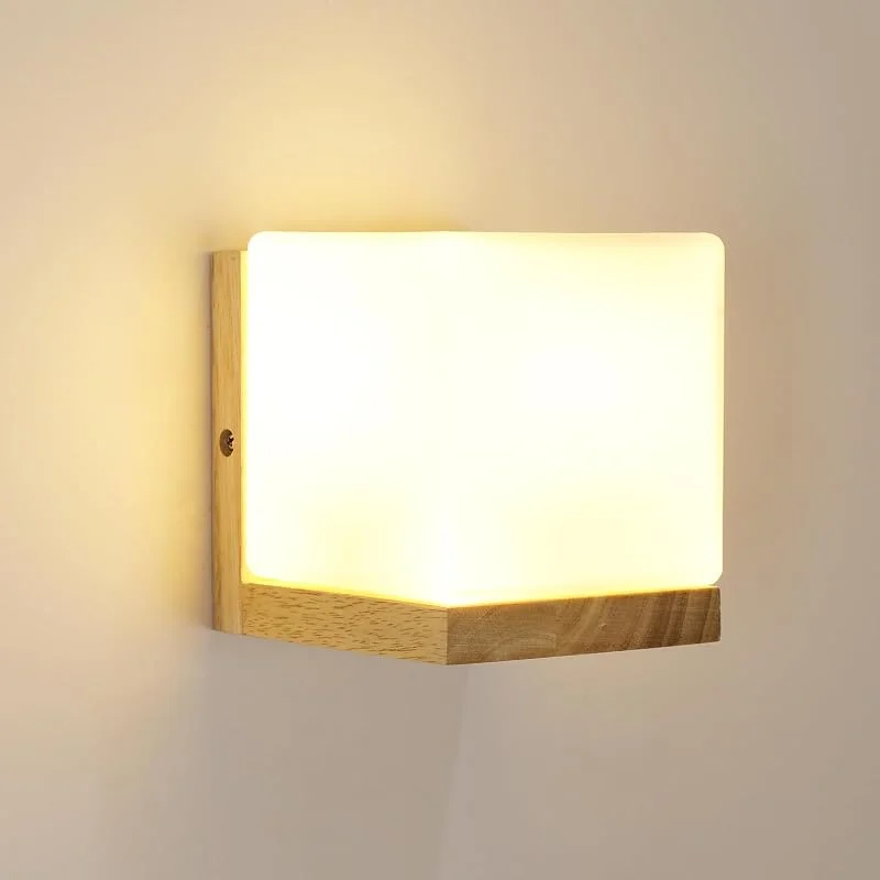 Besuche den Mckalen-Store Holz Wandleuchte Innen, E27 Wandlampe mit Glas Lampenschirm, Wandbeleuchtung mit E27 Fassung, Rechteck für Wohnzimmer Schlafzimmer Flur Treppen, 14 x 14 x 12 cm (ohne Glühbirne) — Kerzenlicht Abendessen